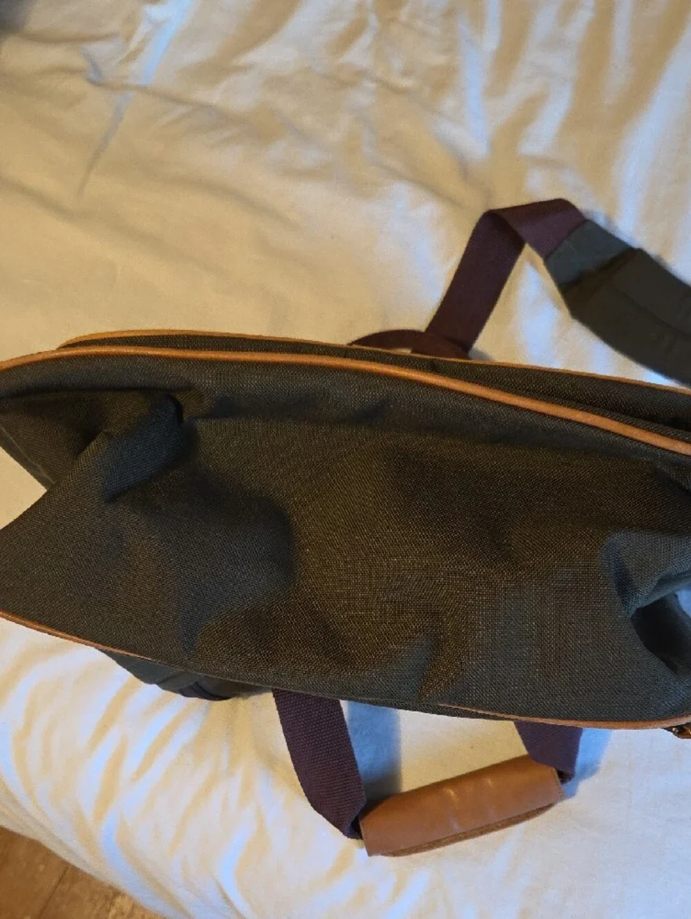 L.L. Bean Olive Green Canvas Laptop Messenger with Brown Leather Accents
